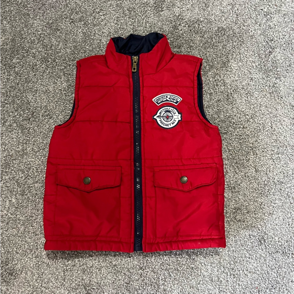 Lucky brand puffer vest boys 2T red blue biker patch outdoor casual winter